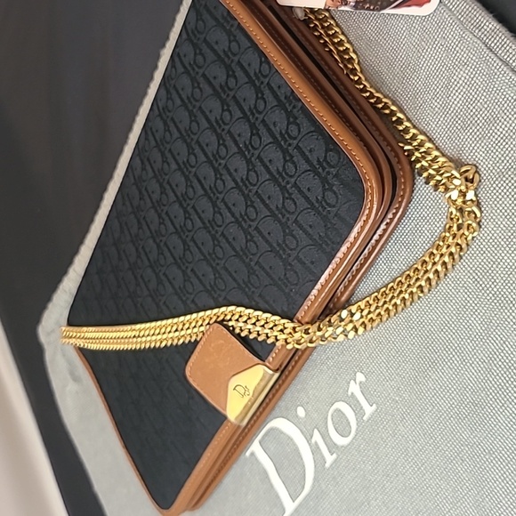 DIOR VINTAGE 1980S DIORISSIMO BLK CANVAS/LEATHER CHAIN FLAP CLUTCH/SHOULDER BAG - Picture 11 of 17